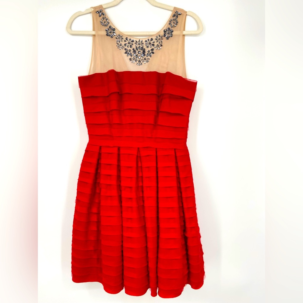 BCBG Maxazaria, Red Party Dress, crinoline skirt, mob wife‎ style, Size Small